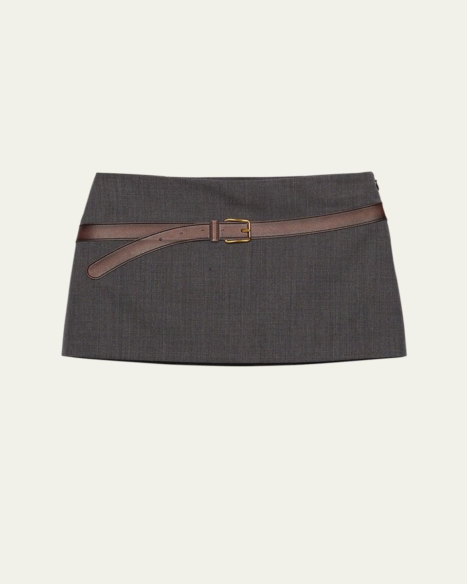 Inset Belt Mini Wool Skirt